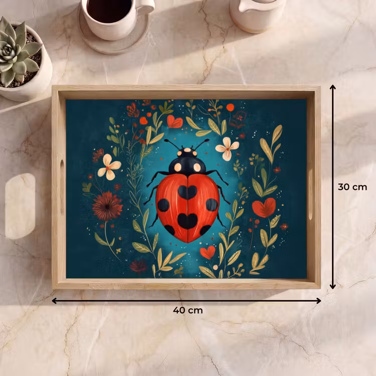 Bloemen - Lieveheersbeestje - Hartje - Rood Dienblad Rechthoek middel -USP_Formaat