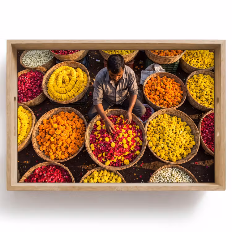 Tablett - Blumen – Markt – Bunt - Bloemen - Markt - Kleurrijk Dienblad Rechthoek middel