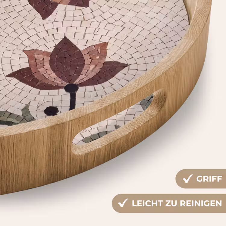 Bloemen - Mozaïek - Patroon - Abstract - Groen Dienblad Rond middel -USP_HandgreepDE
