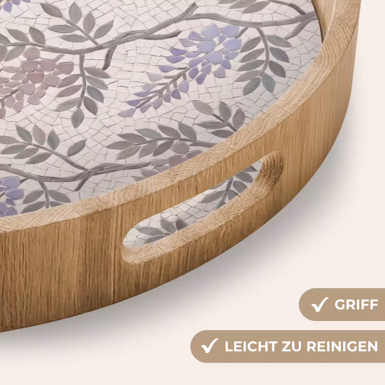 Bloemen - Mozaïek - Natuur - Patroon - Paars Dienblad Rond middel -USP_HandgreepDE