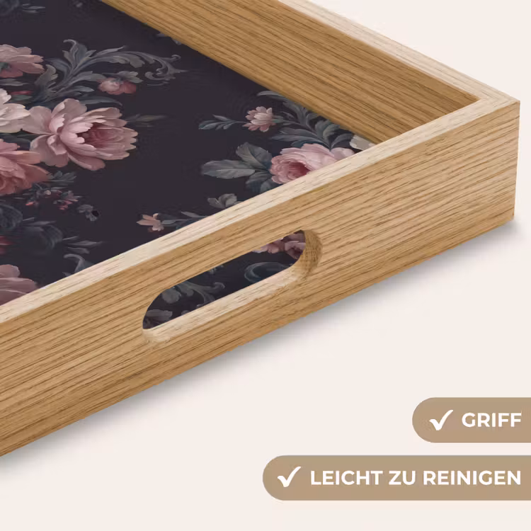 Bloemen - Patroon - Sierlijk - Roze - Donker Dienblad Rechthoek middel -USP_HandgreepDE