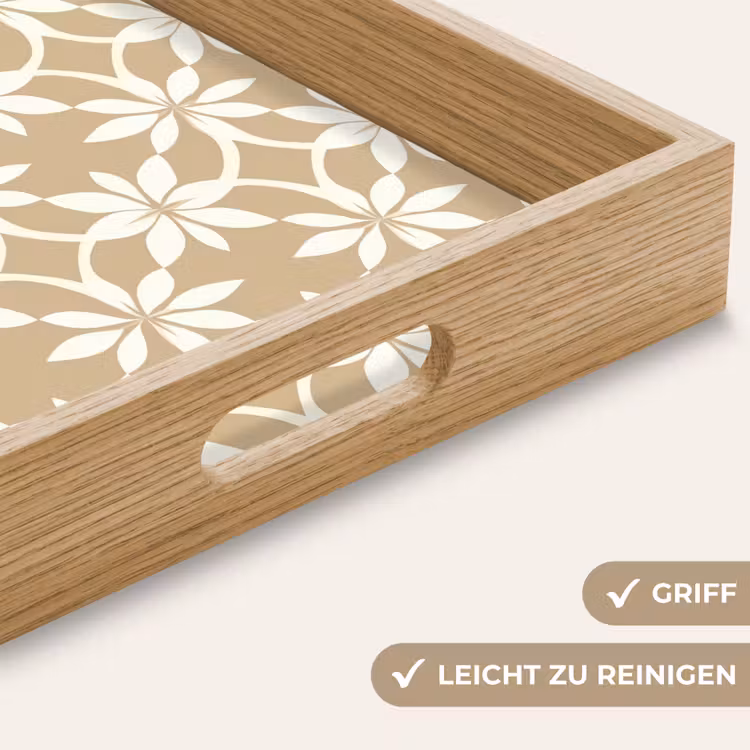Bloemen - Patroon - Beige Dienblad Rechthoek middel 911 -USP_HandgreepDE