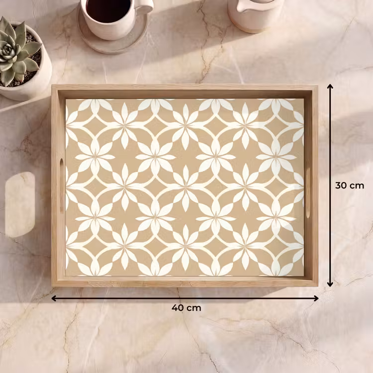 Bloemen - Patroon - Beige Dienblad Rechthoek middel 911 -USP_Formaat