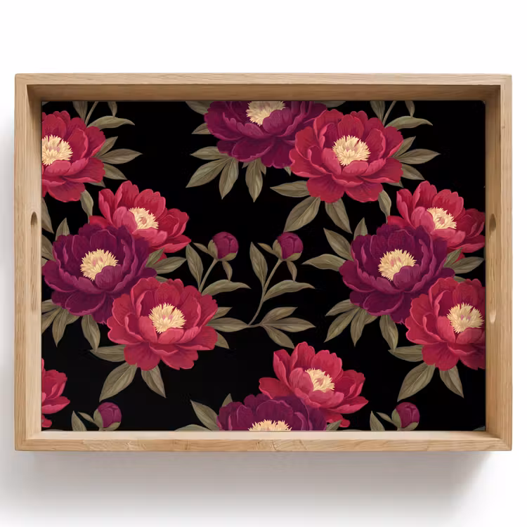 Bloemen - Patroon - Botanisch - Rood - Zwart Dienblad Rechthoek middel -z3d_shopping