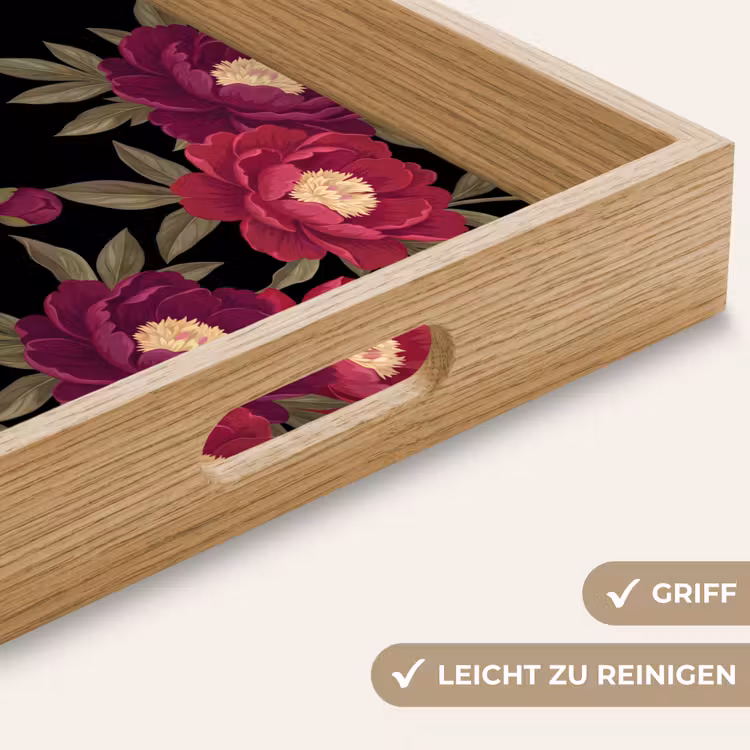 Bloemen - Patroon - Botanisch - Rood - Zwart Dienblad Rechthoek middel -USP_HandgreepDE