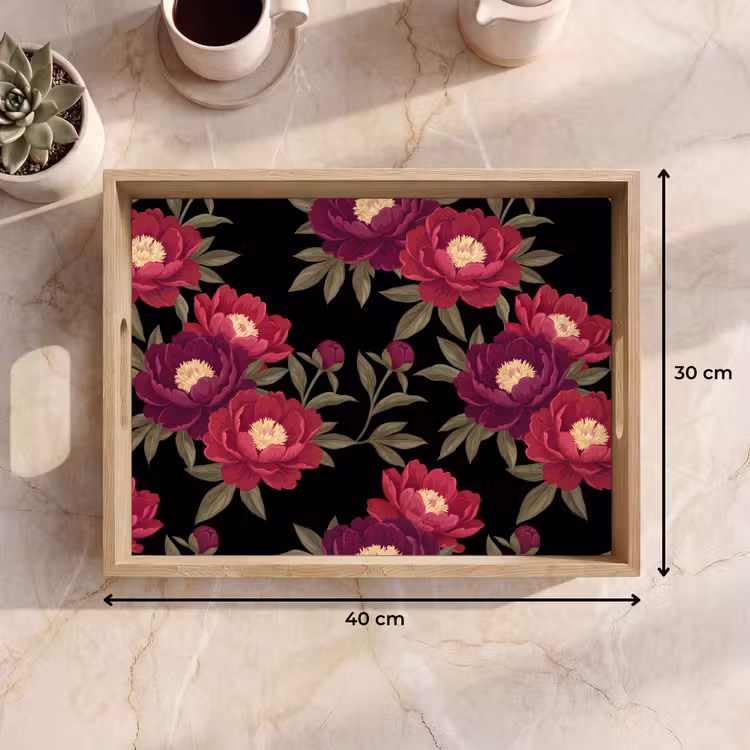 Bloemen - Patroon - Botanisch - Rood - Zwart Dienblad Rechthoek middel -USP_Formaat