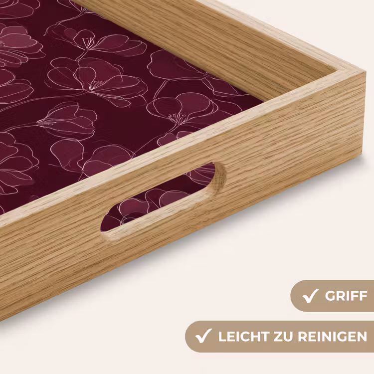 Bloemen - Patroon - Bordeauxrood Dienblad Rechthoek middel 911 -USP_HandgreepDE