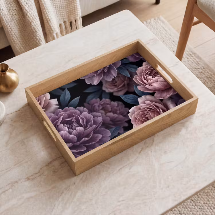 Bloemen - Patroon - Donker - Botanisch - Paars Dienblad Rechthoek middel -sfeer1