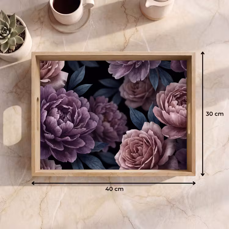 Bloemen - Patroon - Donker - Botanisch - Paars Dienblad Rechthoek middel -USP_Formaat