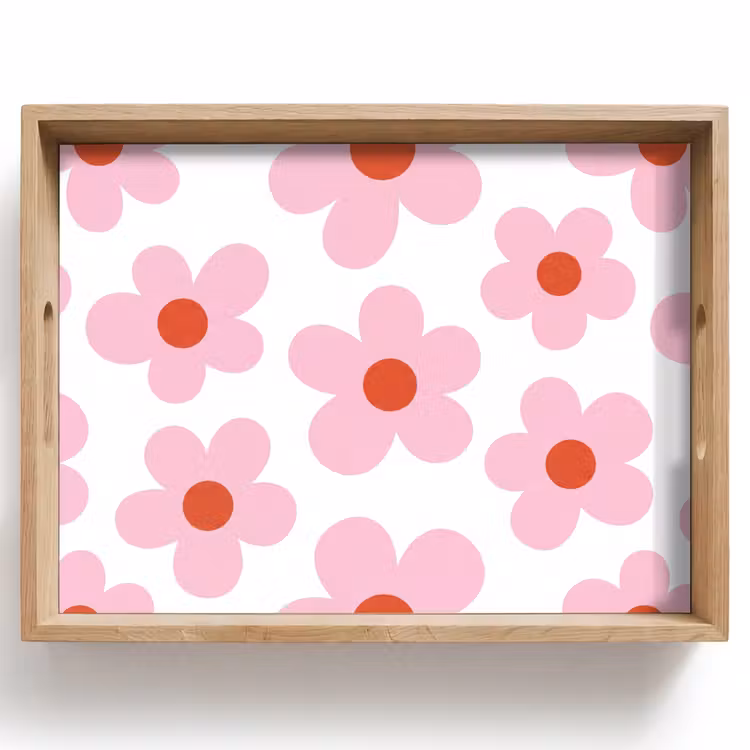 Bloemen - Patroon - Modern - Roze - Wit Dienblad Rechthoek middel -z3d_shopping