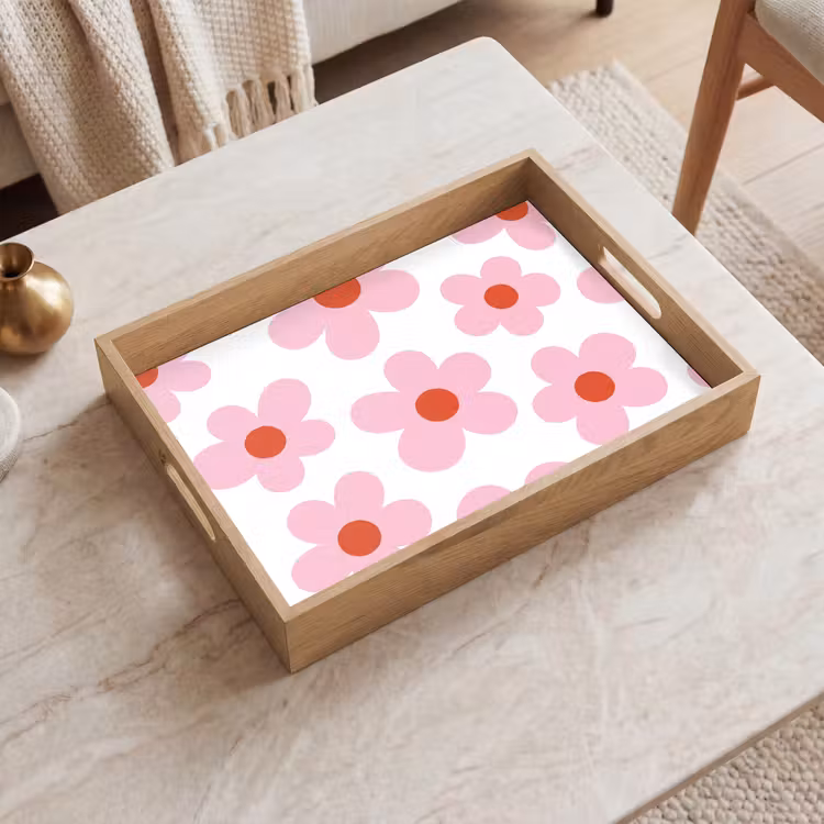 Bloemen - Patroon - Modern - Roze - Wit Dienblad Rechthoek middel -sfeer1