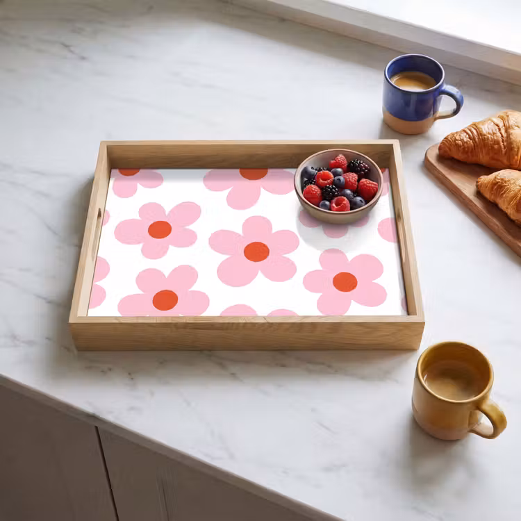 Bloemen - Patroon - Modern - Roze - Wit Dienblad Rechthoek middel -sfeer2