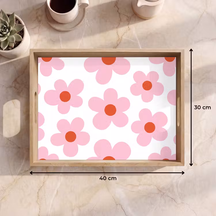 Bloemen - Patroon - Modern - Roze - Wit Dienblad Rechthoek middel -USP_Formaat