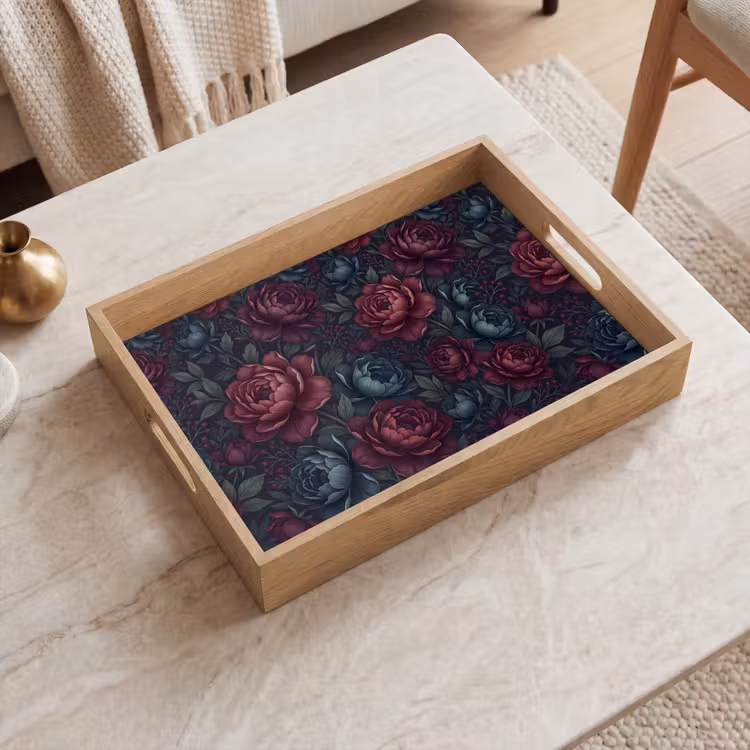 Bloemen - Patroon - Natuur - Klassiek - Donker Dienblad Rechthoek middel -sfeer1