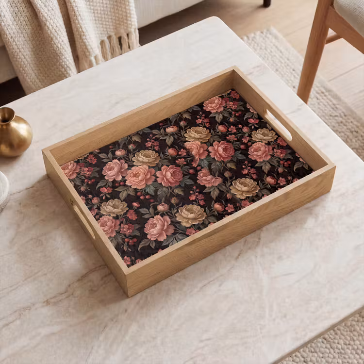 Bloemen - Patroon - Natuur - Vintage - Roze Dienblad Rechthoek middel -sfeer1
