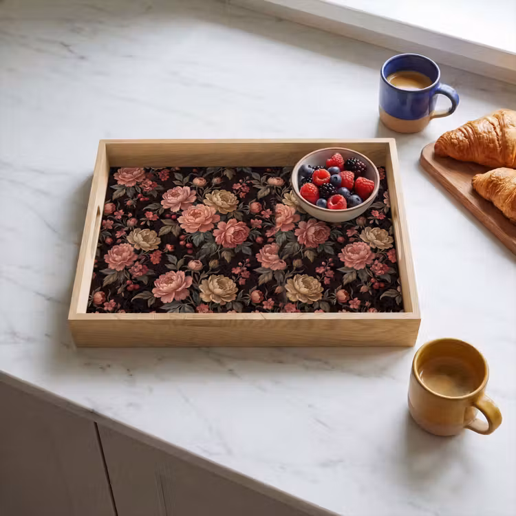 Bloemen - Patroon - Natuur - Vintage - Roze Dienblad Rechthoek middel -sfeer2