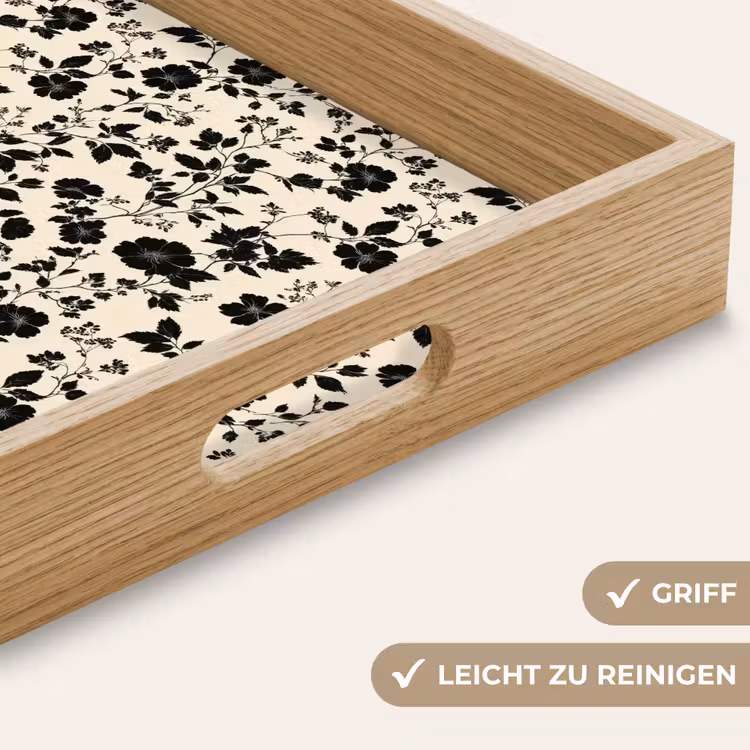 Bloemen - Dessin - Zwart Dienblad Rechthoek middel 911 -USP_HandgreepDE