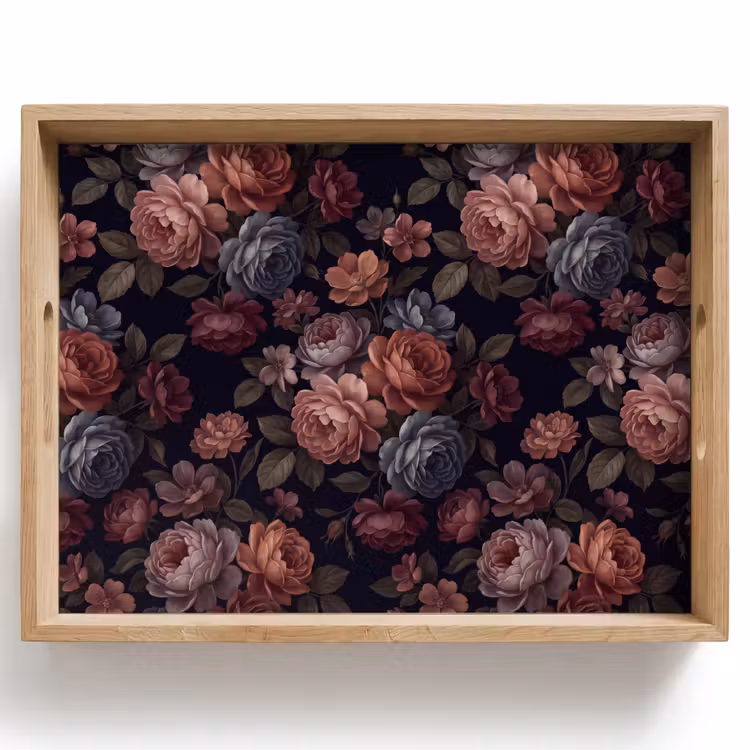 Bloemen - Patroon - Vintage - Donker - Roze Dienblad Rechthoek middel -z3d_shopping