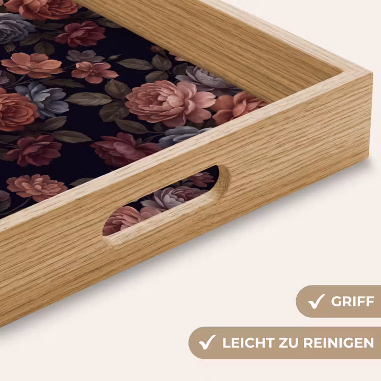 Bloemen - Patroon - Vintage - Donker - Roze Dienblad Rechthoek middel -USP_HandgreepDE