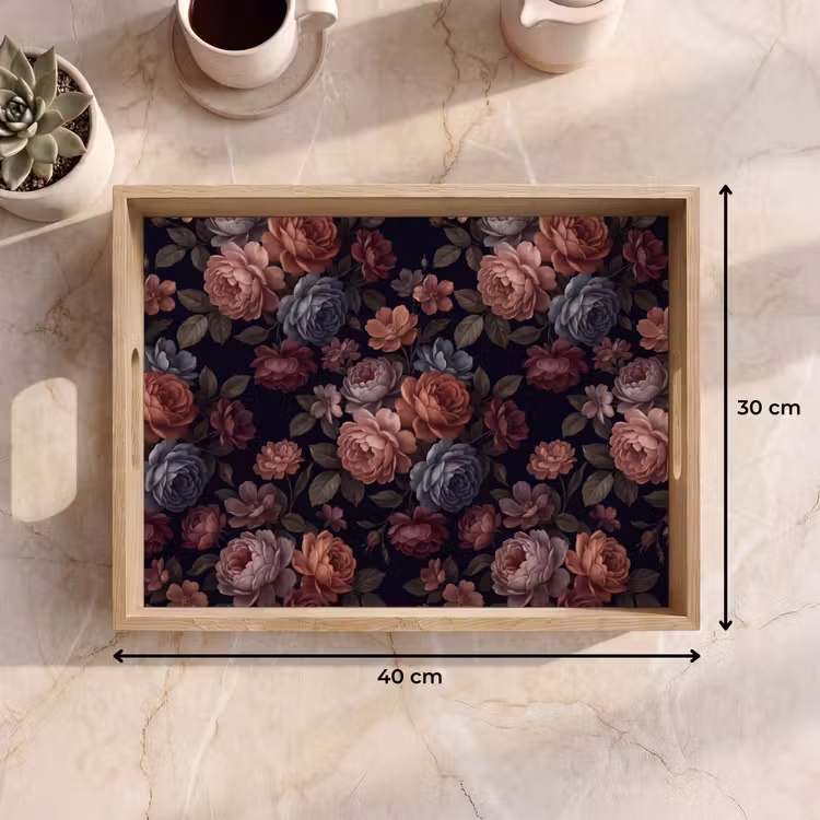 Bloemen - Patroon - Vintage - Donker - Roze Dienblad Rechthoek middel -USP_Formaat