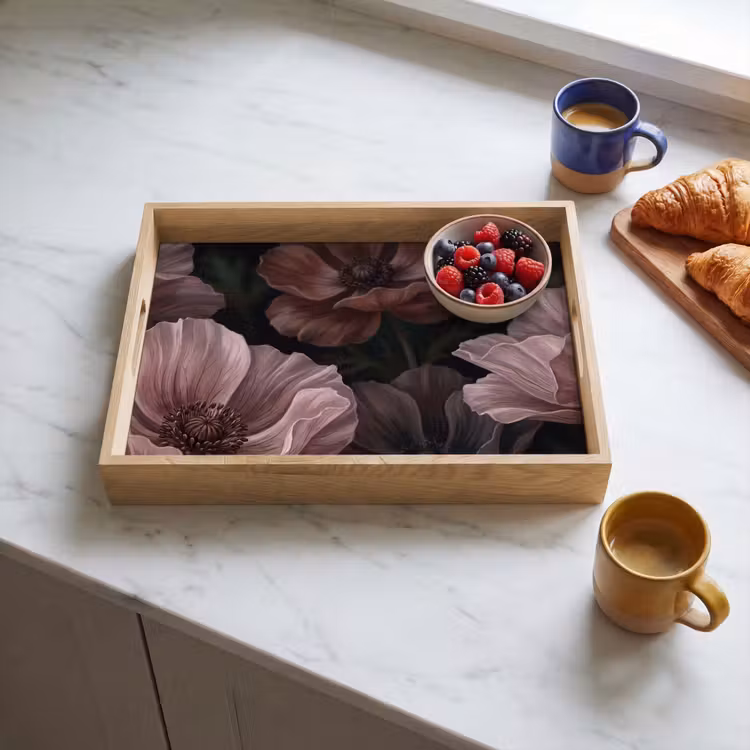 Bloemen - Natuur - Roze - Donker - Modern Dienblad Rechthoek middel -sfeer2