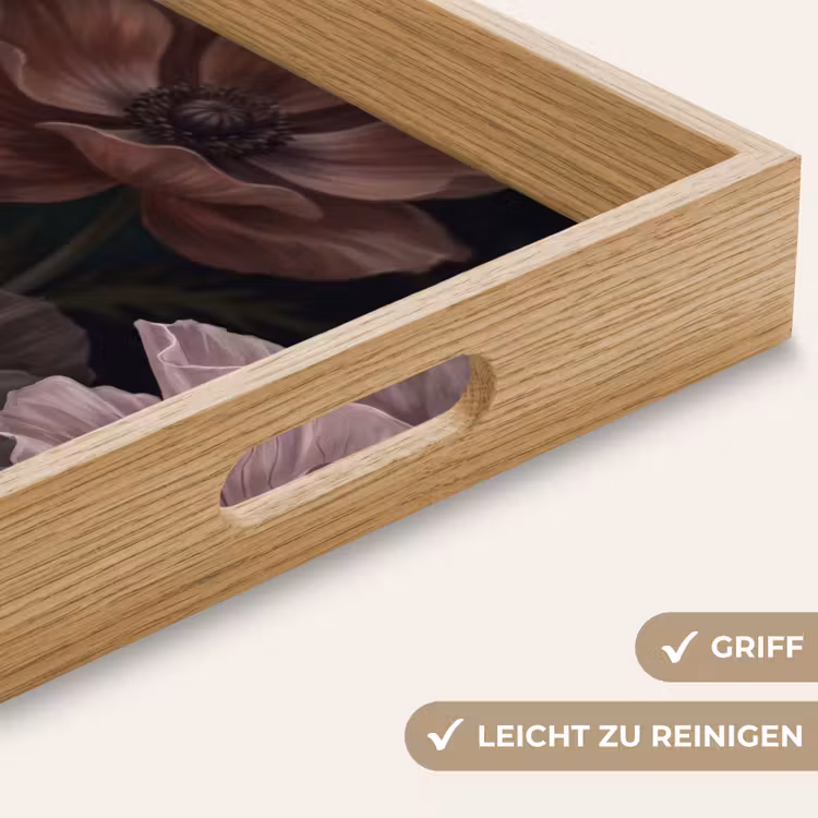 Bloemen - Natuur - Roze - Donker - Modern Dienblad Rechthoek middel -USP_HandgreepDE
