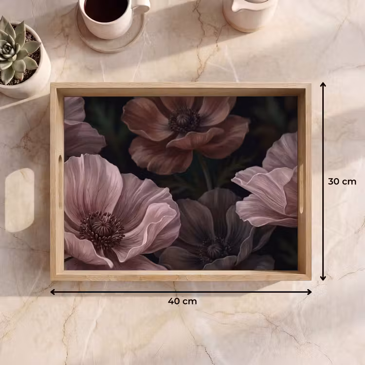 Bloemen - Natuur - Roze - Donker - Modern Dienblad Rechthoek middel -USP_Formaat