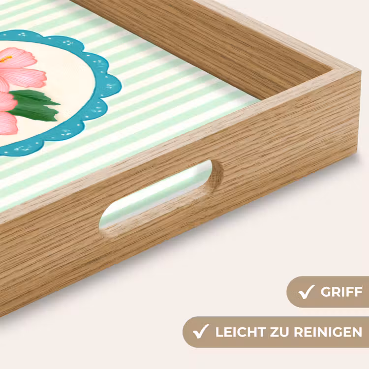 Bloemen - Ovaal - Strepen - Groen Dienblad Rechthoek middel -USP_HandgreepDE
