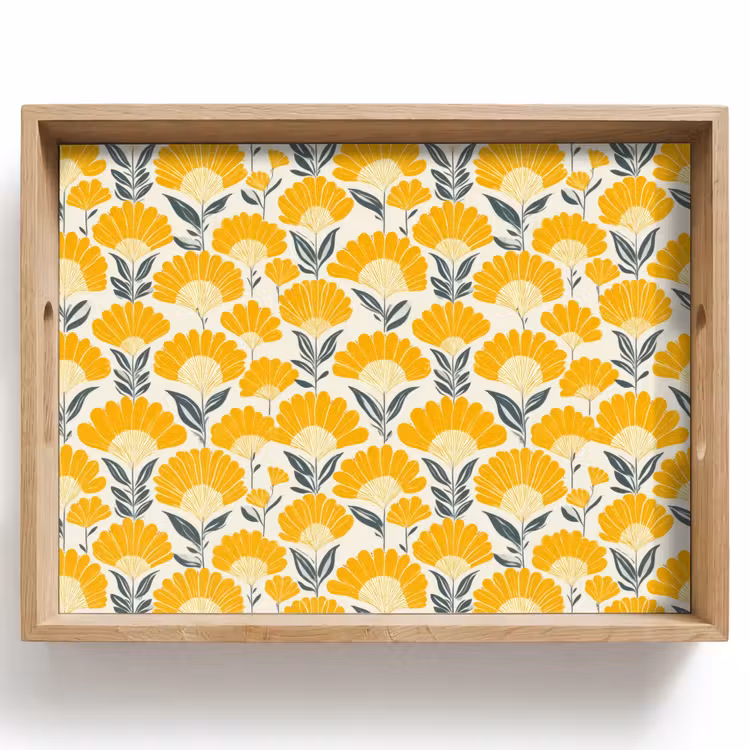Bloemen - Retro - Botanisch - Okergeel - Grijs Dienblad Rechthoek middel 911 -z3d_shopping