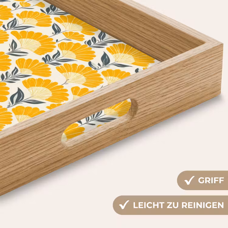 Bloemen - Retro - Botanisch - Okergeel - Grijs Dienblad Rechthoek middel 911 -USP_HandgreepDE