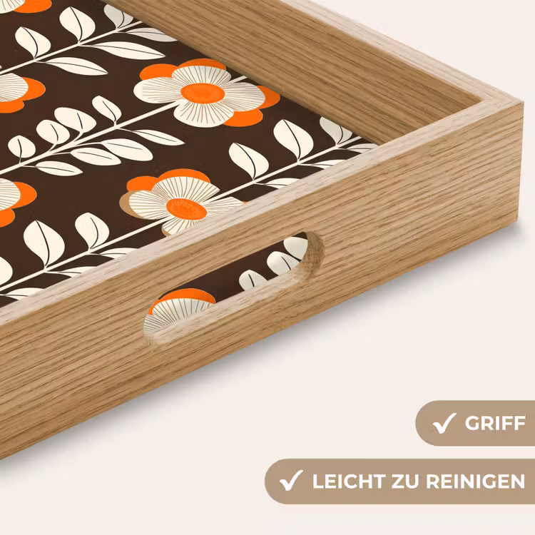 Bloemen - Retro - Bruin Dienblad Rechthoek middel 911 -USP_HandgreepDE