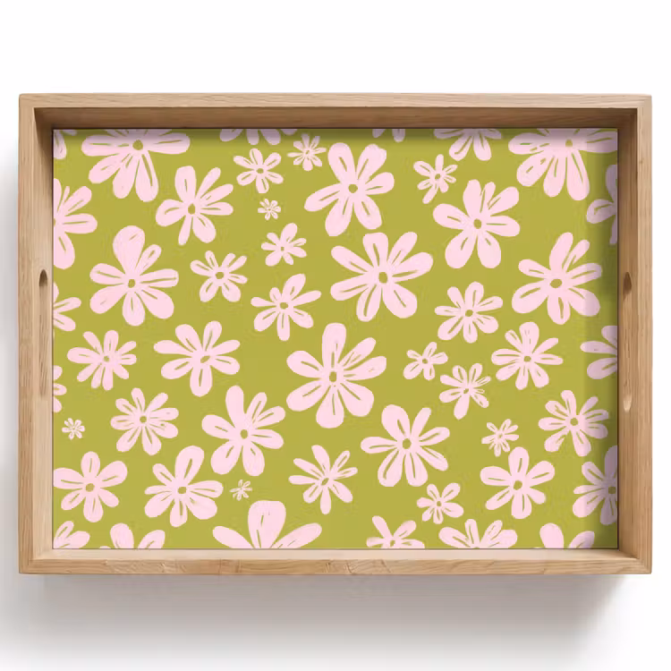 Bloemen - Roze - Getekend - Patroon Dienblad Rechthoek middel -z3d_shopping