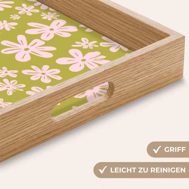 Bloemen - Roze - Getekend - Patroon Dienblad Rechthoek middel -USP_HandgreepDE