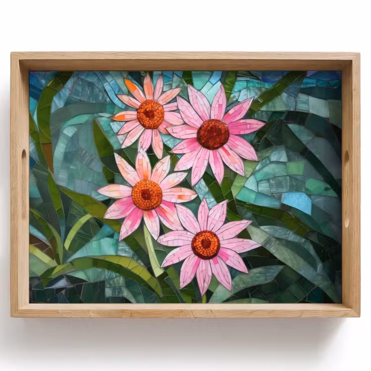 Bloemen - Roze - Glasmozaïek Dienblad Rechthoek middel -z3d_shopping