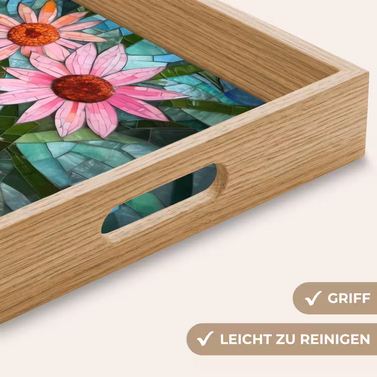 Bloemen - Roze - Glasmozaïek Dienblad Rechthoek middel -USP_HandgreepDE