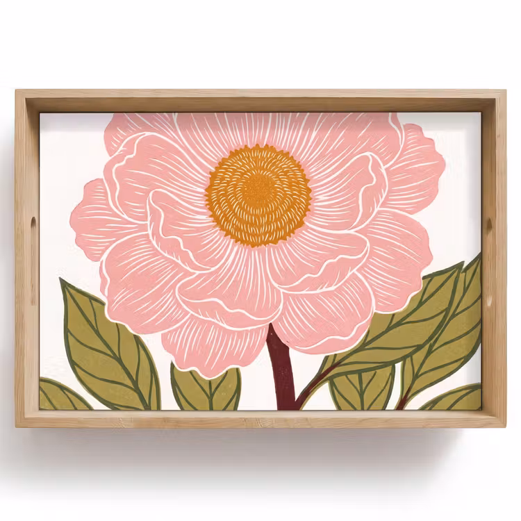 Tablett - Blumen – Rosa – Illustration - Bloemen - Roze - Illustratie Dienblad Rechthoek middel
