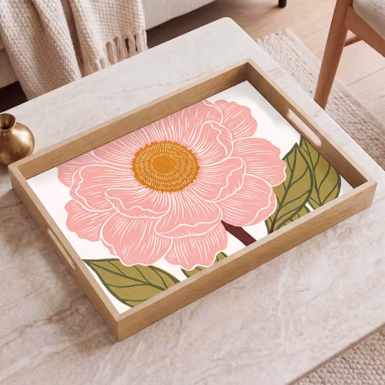Tablett - Blumen – Rosa – Illustration - Bloemen - Roze - Illustratie Dienblad Rechthoek middel