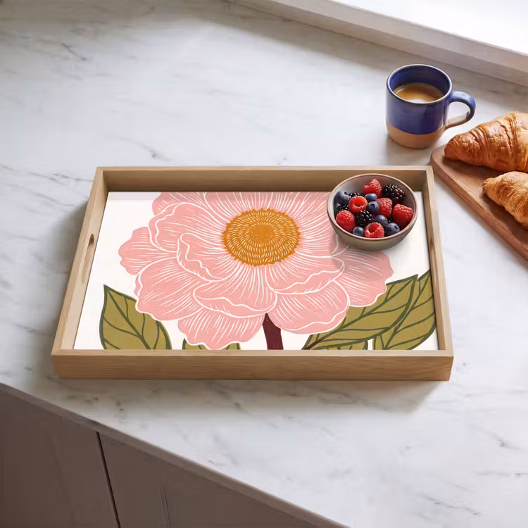 Tablett - Blumen – Rosa – Illustration - Bloemen - Roze - Illustratie Dienblad Rechthoek middel