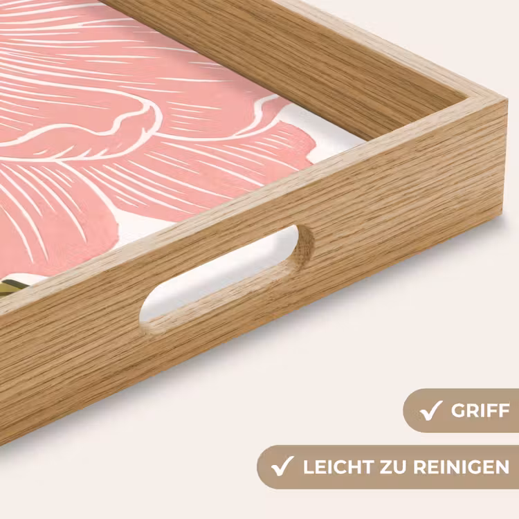 Tablett - Blumen – Rosa – Illustration - Bloemen - Roze - Illustratie Dienblad Rechthoek middel