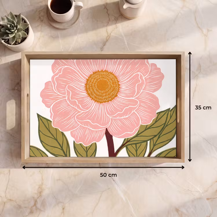 Tablett - Blumen – Rosa – Illustration - Bloemen - Roze - Illustratie Dienblad Rechthoek middel