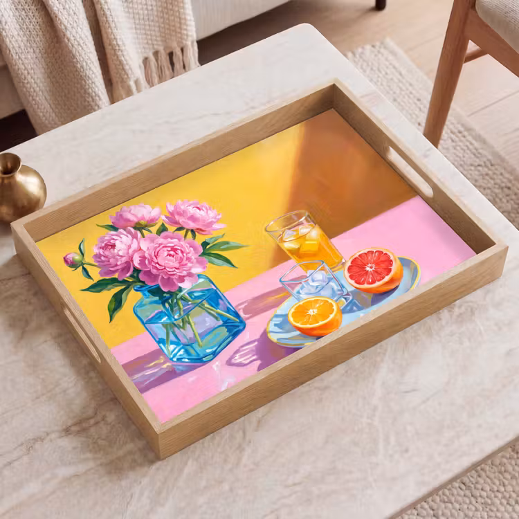 Tablett - Blumen – Rosa – Modern - Bloemen - Roze - Modern Dienblad Rechthoek middel