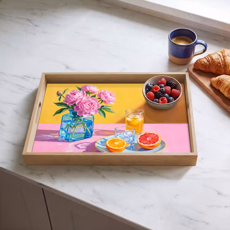 Tablett - Blumen – Rosa – Modern - Bloemen - Roze - Modern Dienblad Rechthoek middel