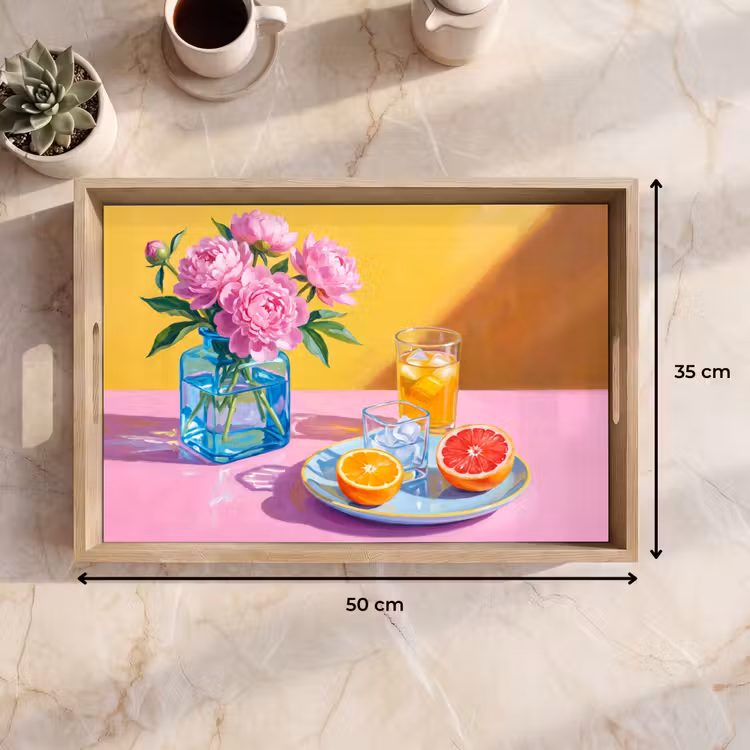 Tablett - Blumen – Rosa – Modern - Bloemen - Roze - Modern Dienblad Rechthoek middel