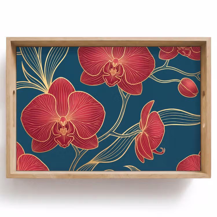 Tablett - Blumen – Rot – Gold - Bloemen - Rood - Goud Dienblad Rechthoek middel