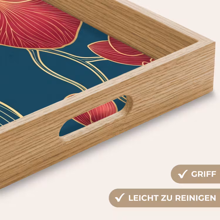 Tablett - Blumen – Rot – Gold - Bloemen - Rood - Goud Dienblad Rechthoek middel