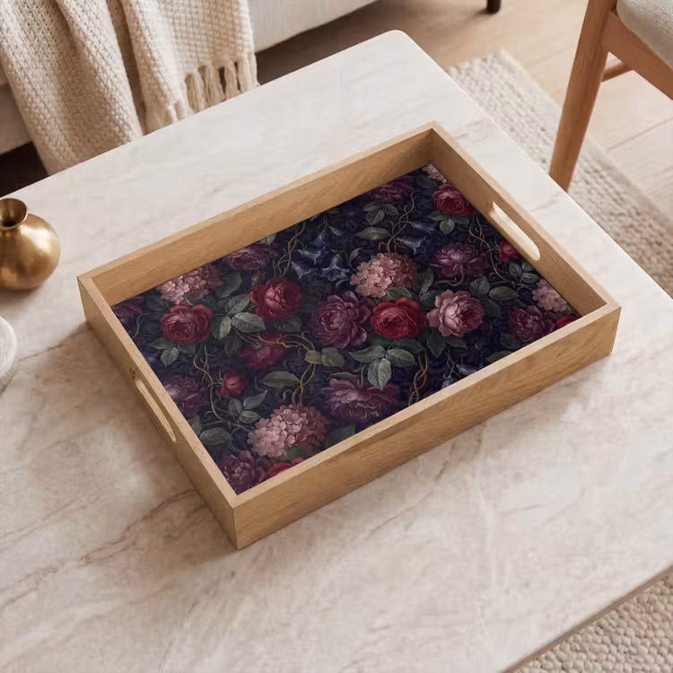 Bloemen - Rood - Klassiek - Donker - Patroon Dienblad Rechthoek middel -sfeer1