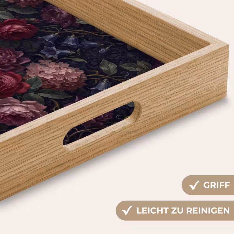 Bloemen - Rood - Klassiek - Donker - Patroon Dienblad Rechthoek middel -USP_HandgreepDE