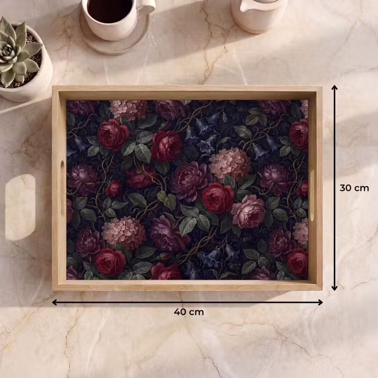 Bloemen - Rood - Klassiek - Donker - Patroon Dienblad Rechthoek middel -USP_Formaat