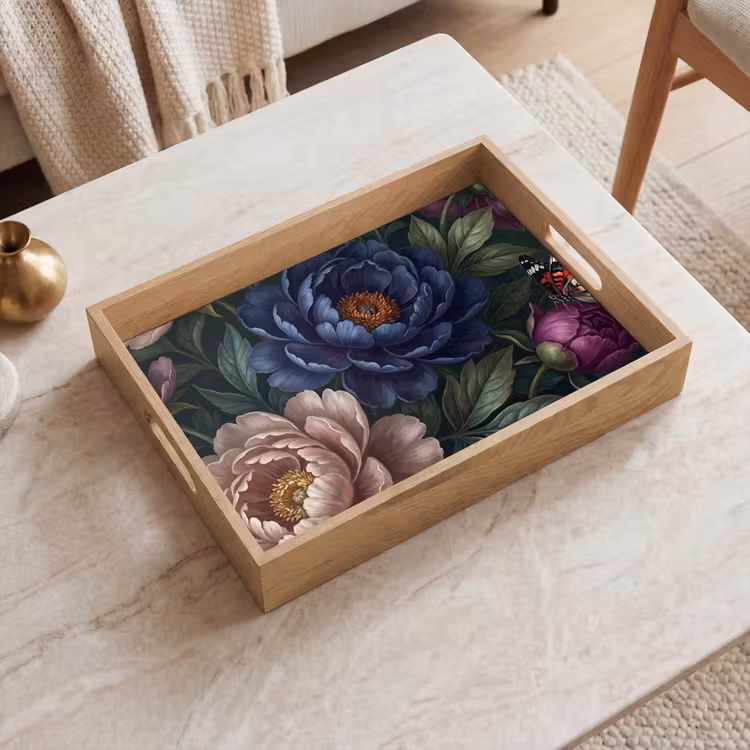 Bloemen - Vlinder - Natuur - Modern - Paars Dienblad Rechthoek middel -sfeer1