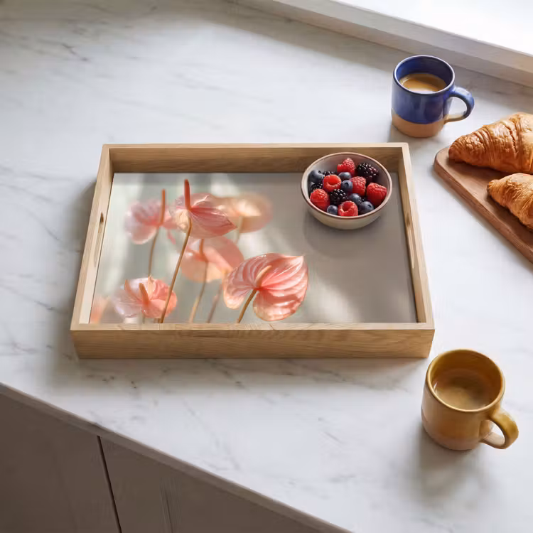 Bloemen - Stelen - Roze - Schaduw Dienblad Rechthoek middel -sfeer2
